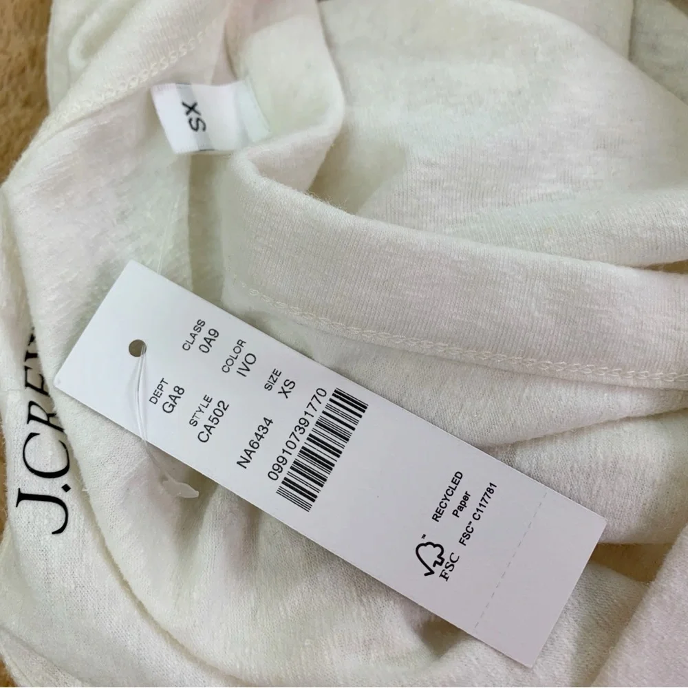 J Crew NWT High-neck tank top in stretch‎ linen blend in cream
